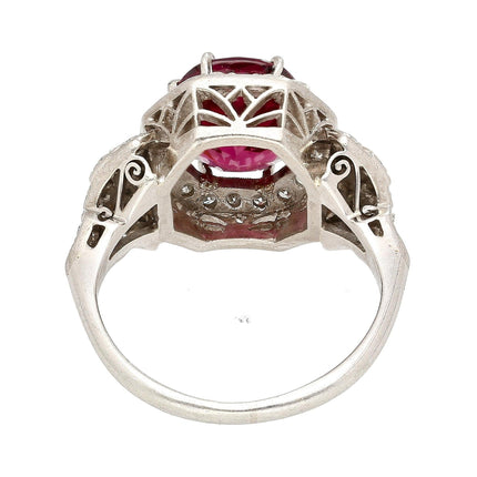 4.35 Carat Cushion Oval Red Spinel Diamond Halo Art Deco Ring Platinum 18K Gold-Time and Carat