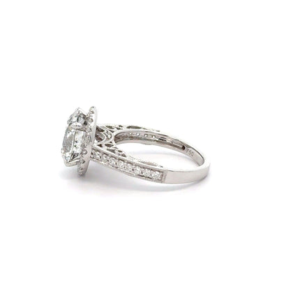 4.53 Carat Round Brilliant Diamond Floral Shank Halo Engagement Ring Filigree Milgrain-Time and Carat