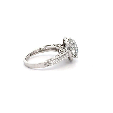 4.53 Carat Round Brilliant Diamond Floral Shank Halo Engagement Ring Filigree Milgrain-Time and Carat