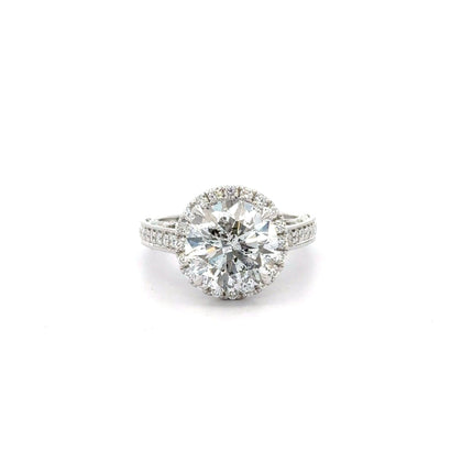 4.53 Carat Round Brilliant Diamond Floral Shank Halo Engagement Ring Filigree Milgrain-Time and Carat
