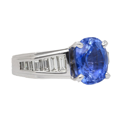 4.71 Carat Oval Unheated Sri Lankan Sapphire Tapered Baguette Diamond Engagement Ring-Time and Carat