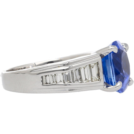 4.71 Carat Oval Unheated Sri Lankan Sapphire Tapered Baguette Diamond Engagement Ring-Time and Carat