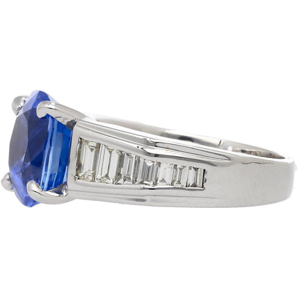 4.71 Carat Oval Unheated Sri Lankan Sapphire Tapered Baguette Diamond Engagement Ring-Time and Carat