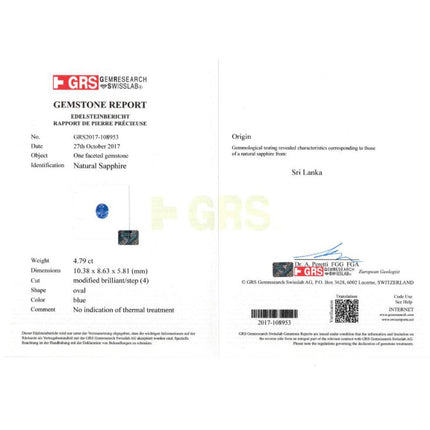 4.79 Carat Oval Cut Ceylon Blue Sapphire Round Diamond Engagement Ring-Time and Carat