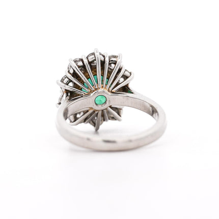 2.69 Carat Vivid Green Oval Emerald Round Diamond Cluster Halo Platinum Ring
