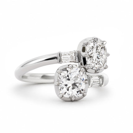 2.18ctw Cushion Diamond Toi et Moi Bypass Ring Platinum | GIA