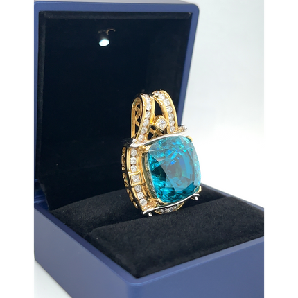 50 Carat Cushion Cut Greenish Blue Zircon Princess Round Diamond Pendant Necklace Platinum 18K Gold-Time and Carat