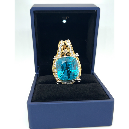 50 Carat Cushion Cut Greenish Blue Zircon Princess Round Diamond Pendant Necklace Platinum 18K Gold-Time and Carat