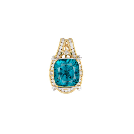 50 Carat Cushion Cut Greenish Blue Zircon Princess Round Diamond Pendant Necklace Platinum 18K Gold-Time and Carat