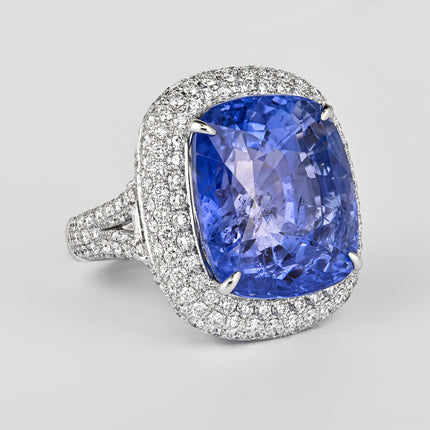 50.11 Carat Cushion Cut No Heat Sri Lanka Blue Sapphire Mixed Diamond Ring-Time and Carat