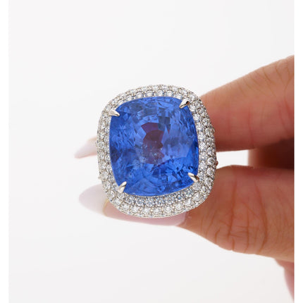 50.11 Carat Cushion Cut No Heat Sri Lanka Blue Sapphire Mixed Diamond Ring-Time and Carat