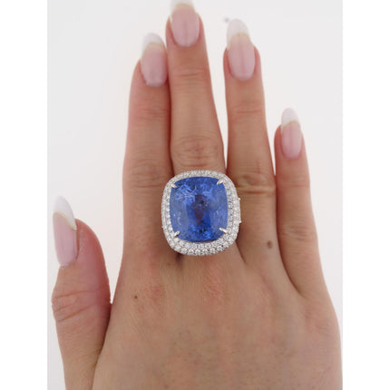 50.11 Carat Cushion Cut No Heat Sri Lanka Blue Sapphire Mixed Diamond Ring-Time and Carat