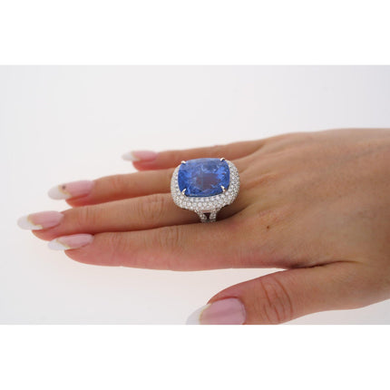 50.11 Carat Cushion Cut No Heat Sri Lanka Blue Sapphire Mixed Diamond Ring-Time and Carat