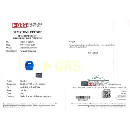 50.11 Carat Cushion Cut No Heat Sri Lanka Blue Sapphire Mixed Diamond Ring-Time and Carat