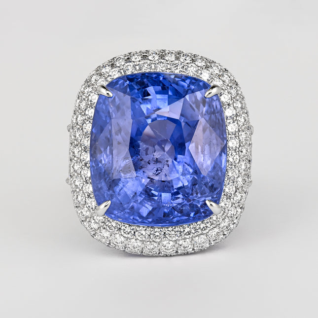 50.11 Carat Cushion Cut No Heat Sri Lanka Blue Sapphire Mixed Diamond Ring-Time and Carat