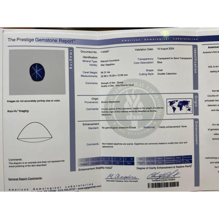 54.31 Carat No Heat Burma Star Blue Sapphire and Diamond Ring AGL Certified