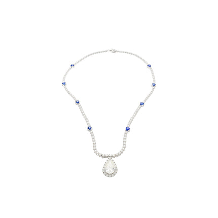 5.02 Carat Pear Cut Diamond Round Diamond Halo Sapphire Pendant Necklace-Time and Carat