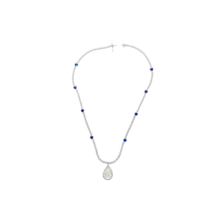 5.02 Carat Pear Cut Diamond Round Diamond Halo Sapphire Pendant Necklace-Time and Carat