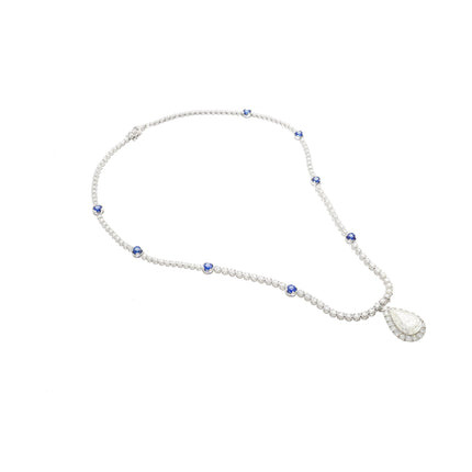 5.02 Carat Pear Cut Diamond Round Diamond Halo Sapphire Pendant Necklace-Time and Carat