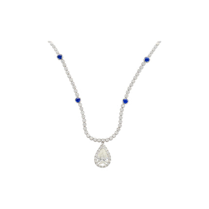 5.02 Carat Pear Cut Diamond Round Diamond Halo Sapphire Pendant Necklace-Time and Carat