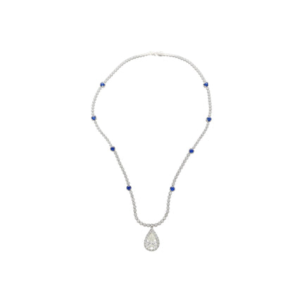 5.02 Carat Pear Cut Diamond Round Diamond Halo Sapphire Pendant Necklace-Time and Carat
