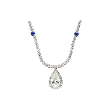5.02 Carat Pear Cut Diamond Round Diamond Halo Sapphire Pendant Necklace-Time and Carat