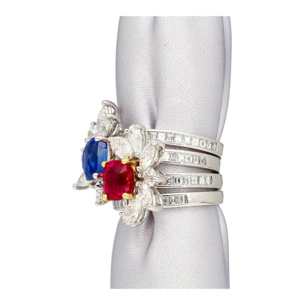 5.03 Carat No Heat Kashmir Sapphire Burma Ruby Diamond Toi Et Moi Detachable Stack Ring-Time and Carat