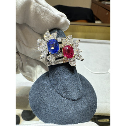 5.03 Carat No Heat Kashmir Sapphire Burma Ruby Diamond Toi Et Moi Detachable Stack Ring-Time and Carat