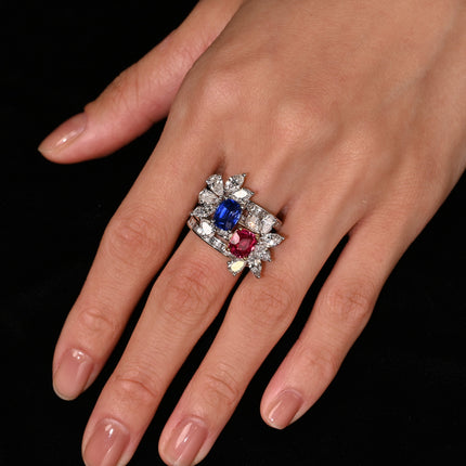 5.03 Carat No Heat Kashmir Sapphire Burma Ruby Diamond Toi Et Moi Detachable Stack Ring-Time and Carat