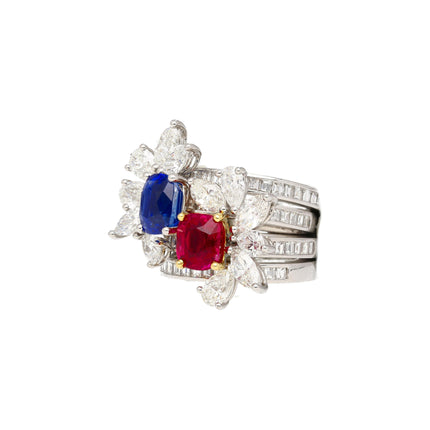 5.03 Carat No Heat Kashmir Sapphire Burma Ruby Diamond Toi Et Moi Detachable Stack Ring-Time and Carat