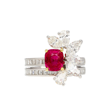 5.03 Carat No Heat Kashmir Sapphire Burma Ruby Diamond Toi Et Moi Detachable Stack Ring-Time and Carat