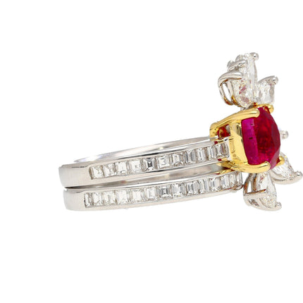 5.03 Carat No Heat Kashmir Sapphire Burma Ruby Diamond Toi Et Moi Detachable Stack Ring-Time and Carat