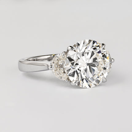 5.03 Carat Round Brilliant Cut Diamond Half Moon Diamond Three Stone Ring 18K White Gold-Time and Carat