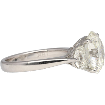 5.03 Carat Round Brilliant Cut Diamond Half Moon Diamond Three Stone Ring 18K White Gold-Time and Carat