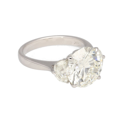 5.03 Carat Round Brilliant Cut Diamond Half Moon Diamond Three Stone Ring 18K White Gold-Time and Carat