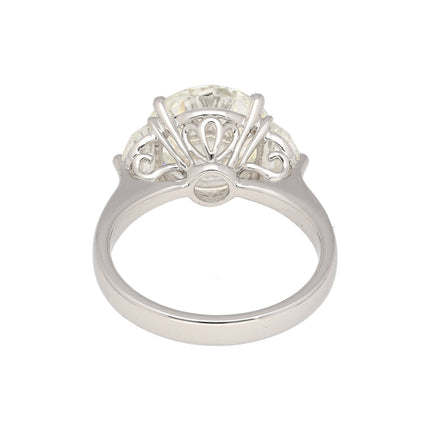 5.03 Carat Round Brilliant Cut Diamond Half Moon Diamond Three Stone Ring 18K White Gold-Time and Carat