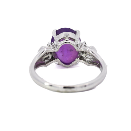 5.06 Carat Cabochon Star Pinkish Purple Sapphire Baguette Diamond Ring Platinum-Time and Carat