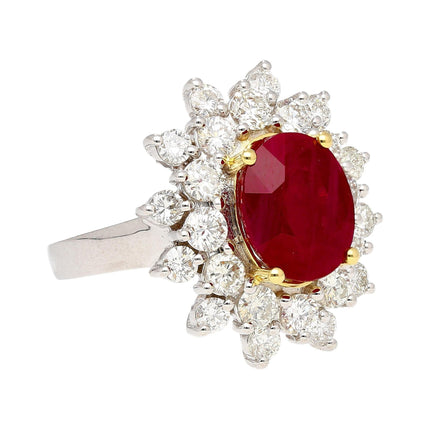 5.09 Carat Oval Cut Burmese Ruby Diamond Halo Ring 18K Gold-Time and Carat