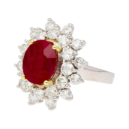 5.09 Carat Oval Cut Burmese Ruby Diamond Halo Ring 18K Gold-Time and Carat