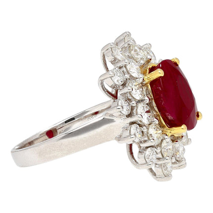 5.09 Carat Oval Cut Burmese Ruby Diamond Halo Ring 18K Gold-Time and Carat