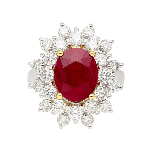 5.09 Carat Oval Cut Burmese Ruby Diamond Halo Ring 18K Gold-Time and Carat