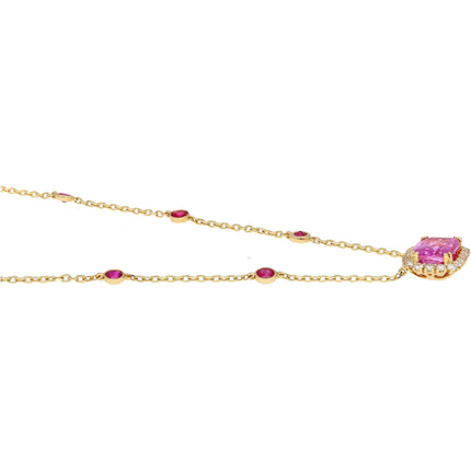 5.10 Carat Cushion Cut No Heat Ceylon Pink Sapphire Diamond Ruby Necklace 18K Yellow Gold-Time and Carat