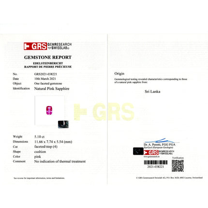 5.10 Carat Cushion Cut No Heat Ceylon Pink Sapphire Diamond Ruby Necklace 18K Yellow Gold-Time and Carat