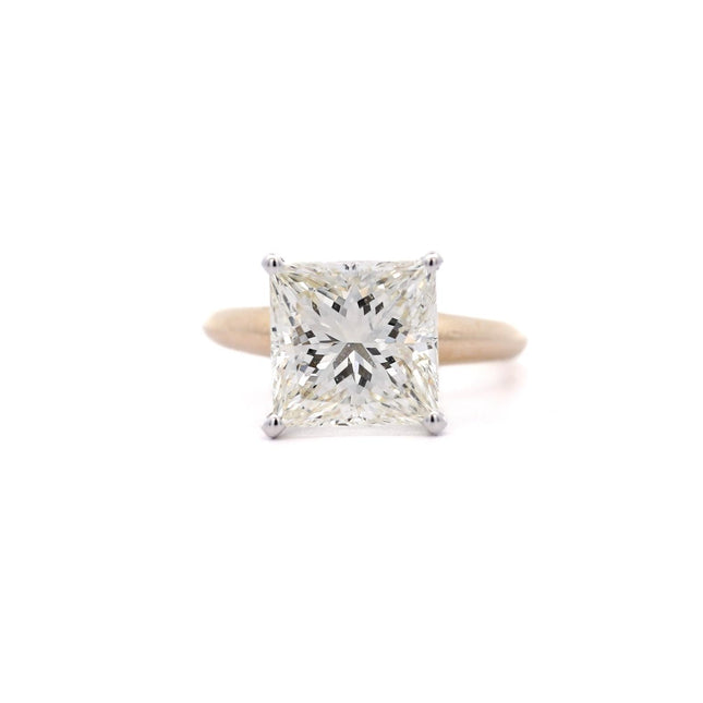 5.13 Carat Princess Cut Diamond Solitaire Engagement Ring Two Tone Gold Four Prong-Time and Carat