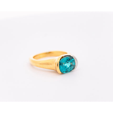 5.25 Carat Oval Cut Greenish Blue Zircon Round Diamond Two Tone Bypass Ring-Time and Carat