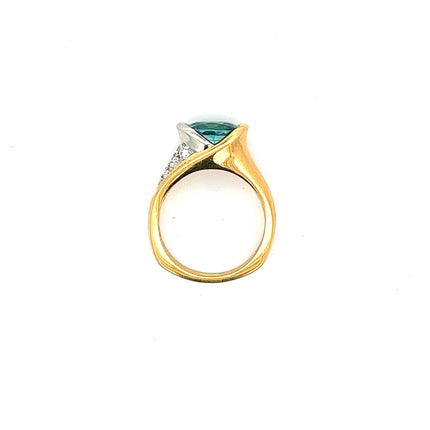 5.25 Carat Oval Cut Greenish Blue Zircon Round Diamond Two Tone Bypass Ring-Time and Carat