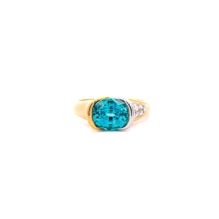 5.25 Carat Oval Cut Greenish Blue Zircon Round Diamond Two Tone Bypass Ring-Time and Carat