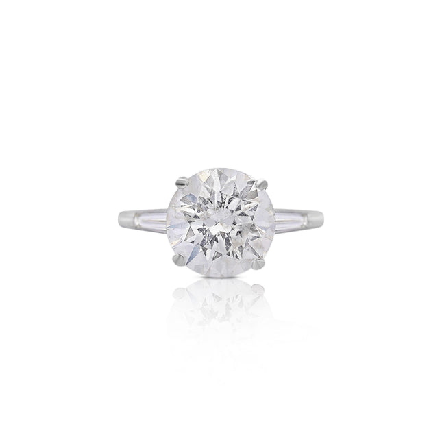 5.28 Carat Round Brilliant Diamond Tapered Baguette Diamond Three Stone Engagement Ring-Time and Carat