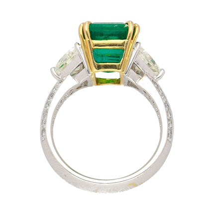 5.31 Carat Emerald Cut Brazilian Emerald Trillion Diamond Three Stone Ring-Time and Carat