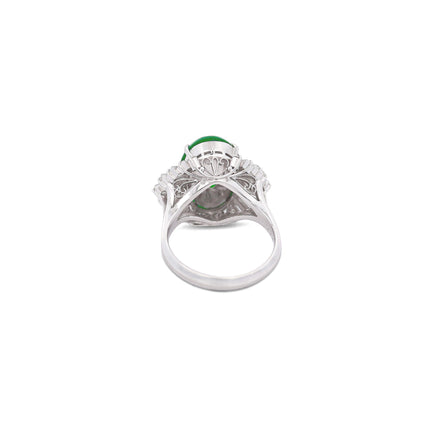 5.32 Carat Oval Cabochon Untreated Green Jadeite Jade Baguette Diamond Ballerina Ring Platinum-Time and Carat
